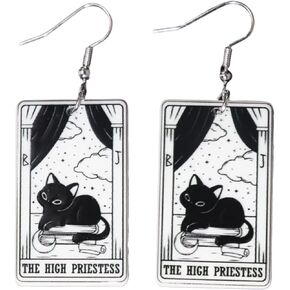1Pair High Priestess Drop Earring Black White Cat Tarot Card Charms Sun Moon Star And The Lovers Divination Card Fashion Jewelry Gift
