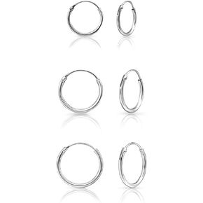 Set of 3 PAIRS of SMALL/MEDIUM 925 Sterling Silver, 24K Yellow or 18K Rose Gold Plated Endless Hoops/Sleepers Earrings - Thickness 1.2 mm - Mixed Sizes - Outer Diameter: 12, 14, 16, 18, 20 mm