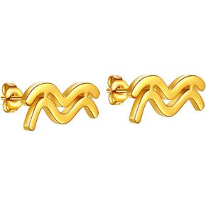 Beautlace Horoscope Zodiac Stud Earrings 12 Constellation Astrology 18K Gold/Silver/Black Gun Plated Little Ear Stud for Women Men Teen Girls Jewelry Gift KE0068