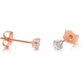 14k Solid Rose Gold Basket Set Round CZ Stud Earrings, Push back Cz Studs, Sleeper Cz Studs, Unisex