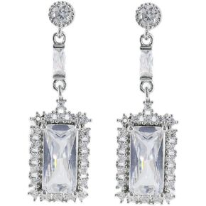SUNGLEES Cushion Princess Cut Simple Drop Post Clear Cubic Zirconia Dangle Stud Bridal Earrings For Wedding Prom Anniversary
