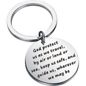 BEKECH Traveler's Prayer Travel Protection Key Ring Travel Gifts God Protect Us As We Travel Safe Travels Keychain