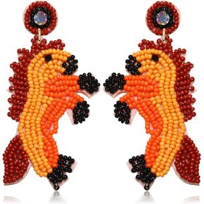 Beaded Derby Earrings for Women Handmade Western Horseshoe with Flower Earrings Derby Day Horse Racing Drop Dangle Earring Derby Jewelry Gifts