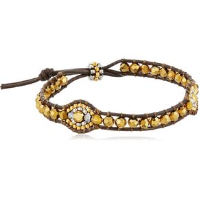 Beaded Double Oval Brown-Leather Slip-Knot Bracelet in Saudi Arabia