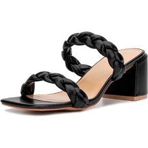 Women's Plumeria Slip-On Slide Heeled Mule Sandals Heels, Square Toe, Rubber Outsole