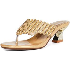 YooPrettyz Women T-Strap Slide Sandals Summer Beach Glitter Thong Sandal Chunky Heels