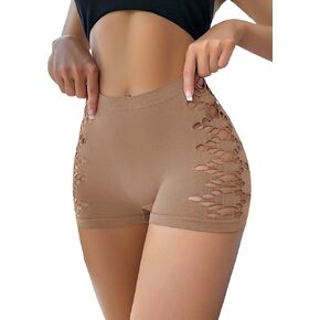 OYOANGLE Women's Cut Out Mid Rise Boyshort Panties Solid Plain Criss Cross Seamless Underwear