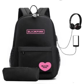 Kpop Backpack Lisa Rose JISOO Jennie Fashion Business Anti Theft Slim Durable USB Laptops Backpack Travel Business Backpack (Black)