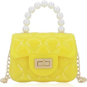 Mini Jelly Purse Flap Handbag with Pearls Top Handle Faux Quilted Crossbody Bag
