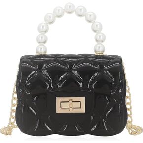 Mini Jelly Purse Flap Handbag with Pearls Top Handle Faux Quilted Crossbody Bag