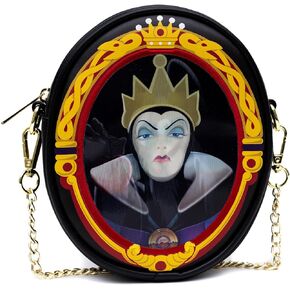 Disney Bag, Oval Crossbody, Snow White Old Hag and Evil Queen Villains Lenticular Portrait, Black, Vegan Leather