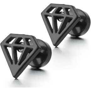 Unisex Stainless Steel Diamond Shaped Stud Earrings for Man and Women Screw Back, 2pcs