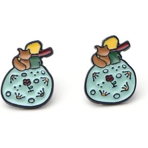 Le Petit Little Prince Novel Fox Plane Moon Stud Earrings Ear Rings Cute Kawaii
