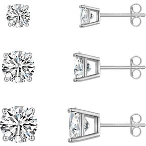 Sterling Silver Stud Earrings for Women Girls- 3 Pairs Tiny CZ Cubic Zirconia Cartilage Earrings Set Small Tragus Earrings(3/5/7mm, Silver)