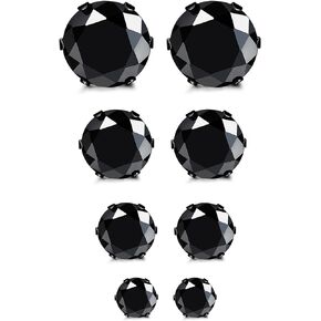 Florideco 4 Pairs Stainless Steel Mens Womens Magnetic Stud Earrings Non-piercing CZ 5-8mm Black