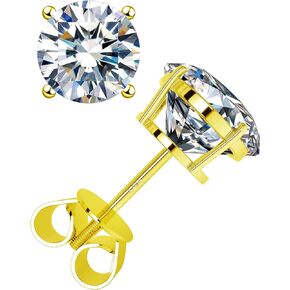 Moissanite Earrings For Women And Men, 0.5ct- 2ct D Color Vvs1 Clarity 925 Sterling Silver Earrings Studs Hypoallergenic, 14K White Gold Plated Lab Grown Moissanite Diamond Screw Back Stud Earrings