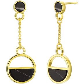 Round Circle Black Marble Earrings | 18k Gold Plated Hypoallergenic Brass