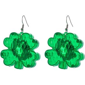 Fashion Lucky Clovers LED Lights Drop Dangle Earrings for Women Girls St Patrick's Day Green Leaf Shamrock Light Up Dangling Hook Hoops Glowing in The Dark Earring Cute Jewelry Gifts