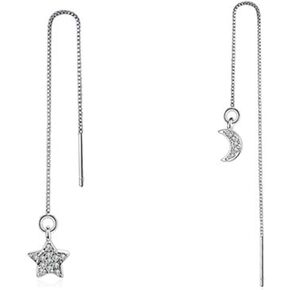 Silver Threader Tassel Earrings for Women Star Moon Dangle Drop Earrings Long Chain Earrings Wedding for Women and Girls