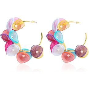 Rainbow Acrylic Flower Tassel Earrings for Women Girls Handmade Colorful Leaf Flower Statement Earring Exaggerated Bead Rainbow Floral Dangle Earring for Boho Summer Beach Jewelry