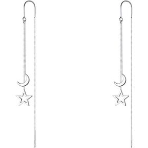 Silver Threader Tassel Earrings for Women Star Moon Dangle Drop Earrings Long Chain Earrings Wedding for Women and Girls