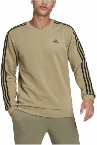adidas Men's Long Sleeve 3 Stripe Fleece Crew Sweatshirt Pullover (X-Large, Orbit Green/Black) in Saudi Arabia