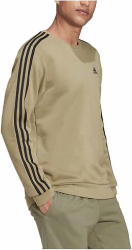 adidas Men's Long Sleeve 3 Stripe Fleece Crew Sweatshirt Pullover (X-Large, Orbit Green/Black) in Saudi Arabia
