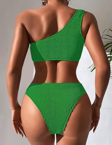 طقم بيكيني نسائي من Inadays مكون من قطعتين بيكيني بكتف واحد وملابس سباحة ذات قصة عالية in Kuwait