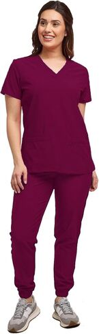 Womens 7 Pocket Scrub Set V-Neck Top and Jogger Pant Medical Nursing Uniform in Saudi Arabia