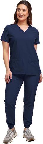 Womens 7 Pocket Scrub Set V-Neck Top and Jogger Pant Medical Nursing Uniform in Saudi Arabia