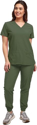 Womens 7 Pocket Scrub Set V-Neck Top and Jogger Pant Medical Nursing Uniform in Saudi Arabia