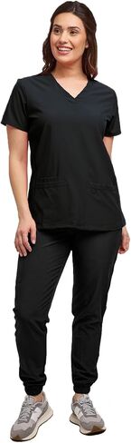 Womens 7 Pocket Scrub Set V-Neck Top and Jogger Pant Medical Nursing Uniform in Kuwait