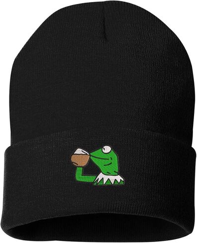 Top Level Apparel Kermit Not My Business Logo Embroidered Cuffed Knit Winter Unisex Beanie in Saudi Arabia