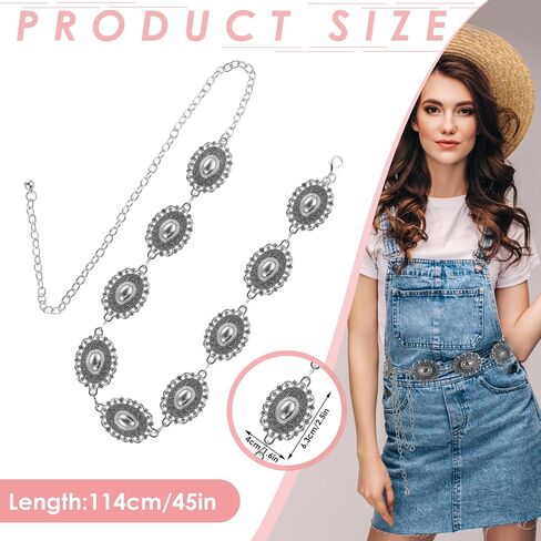Prasacco Western Belt Cowgirl Belt Chain Belt Country Belt Metal Concho Belt Womens Belts for Jeans Dresses, Silver, One size in Saudi Arabia
