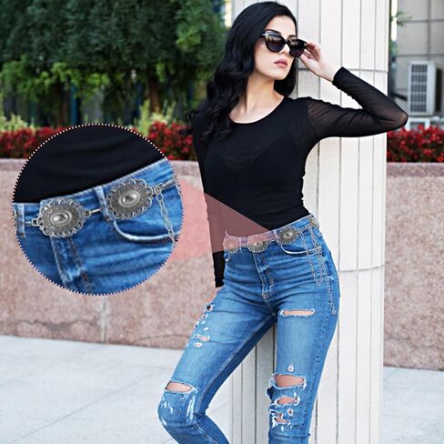 Prasacco Western Belt Cowgirl Belt Chain Belt Country Belt Metal Concho Belt Womens Belts for Jeans Dresses, Silver, One size in Saudi Arabia