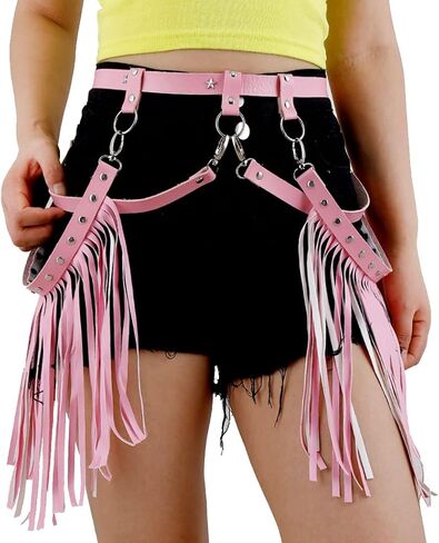 Asooll Punk Leather Women Belts Tassel Fashion Waist Belts Nightclub Party Rave Accessories Belts for Women and Girls in Saudi Arabia