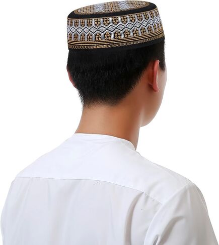 Clobeau Muslim Prayer Hat for Men Islamic Kufi Hat Skull Cap Embroidery Islam Kufi Headware Beanie in Saudi Arabia