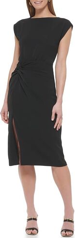 DKNY Women's Midi Drapey Crepe Jewel Neck Dress in Saudi Arabia