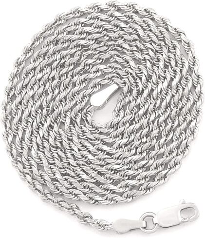 Nuragold 14k White Gold 2mm Solid Rope Chain Diamond Cut Pendant Necklace, Mens Womens Lobster Clasp 16" 18" 20" 22" 24" 26" in Saudi Arabia