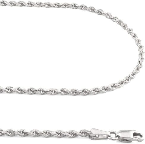 Nuragold 14k White Gold 2mm Solid Rope Chain Diamond Cut Pendant Necklace, Mens Womens Lobster Clasp 16" 18" 20" 22" 24" 26" in Saudi Arabia