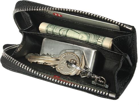 kilofly Genuine Leather Card Slot ID Holder Wallet + Keychain Cable Organizer in Saudi Arabia