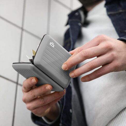 ÖGON -DESIGNS- Aluminum wallet smart case V2 - Easy storage - Metal lock - Strong RFID blocking card holder - Up to 10 cards and banknotes in Kuwait
