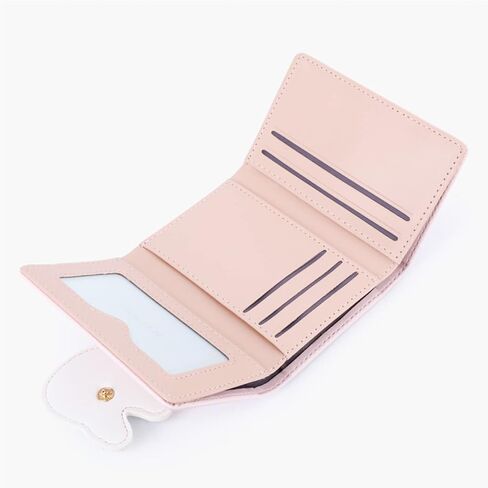 MOZXIRZ Women Girls Wallet Cute Cow Print Tri-Fold Wallet PU Leather Purse Slim Small Short Wallet Cartoon Trifold Cash Card Holder Bag (Pink Cow) in Saudi Arabia