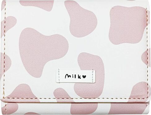 MOZXIRZ Women Girls Wallet Cute Cow Print Tri-Fold Wallet PU Leather Purse Slim Small Short Wallet Cartoon Trifold Cash Card Holder Bag (Pink Cow) in Saudi Arabia
