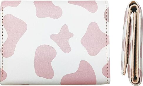 MOZXIRZ Women Girls Wallet Cute Cow Print Tri-Fold Wallet PU Leather Purse Slim Small Short Wallet Cartoon Trifold Cash Card Holder Bag (Pink Cow) in Saudi Arabia
