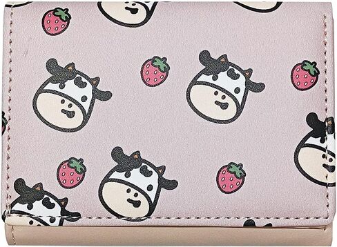 MOZXIRZ Women Girls Wallet Cute Cow Print Tri-Fold Wallet PU Leather Purse Slim Small Short Wallet Cartoon Trifold Cash Card Holder Bag (Pink Cow) in Saudi Arabia
