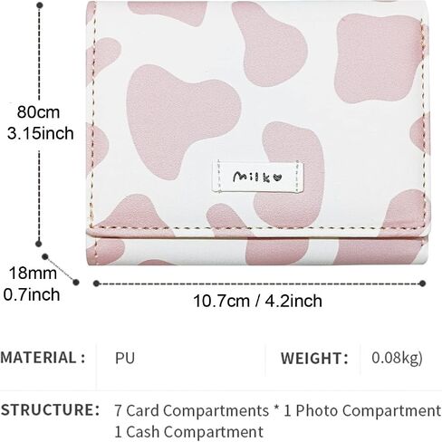 MOZXIRZ Women Girls Wallet Cute Cow Print Tri-Fold Wallet PU Leather Purse Slim Small Short Wallet Cartoon Trifold Cash Card Holder Bag (Pink Cow) in Saudi Arabia