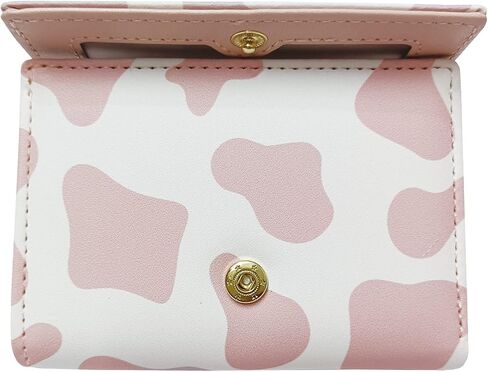 MOZXIRZ Women Girls Wallet Cute Cow Print Tri-Fold Wallet PU Leather Purse Slim Small Short Wallet Cartoon Trifold Cash Card Holder Bag (Pink Cow) in Saudi Arabia