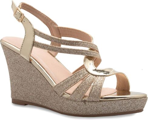 Olivia K Women's Sexy Strappy Platform Wedge Glitter Sandals in Saudi Arabia