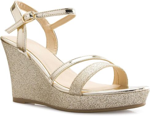 Olivia K Women's Sexy Strappy Platform Wedge Glitter Sandals in Saudi Arabia